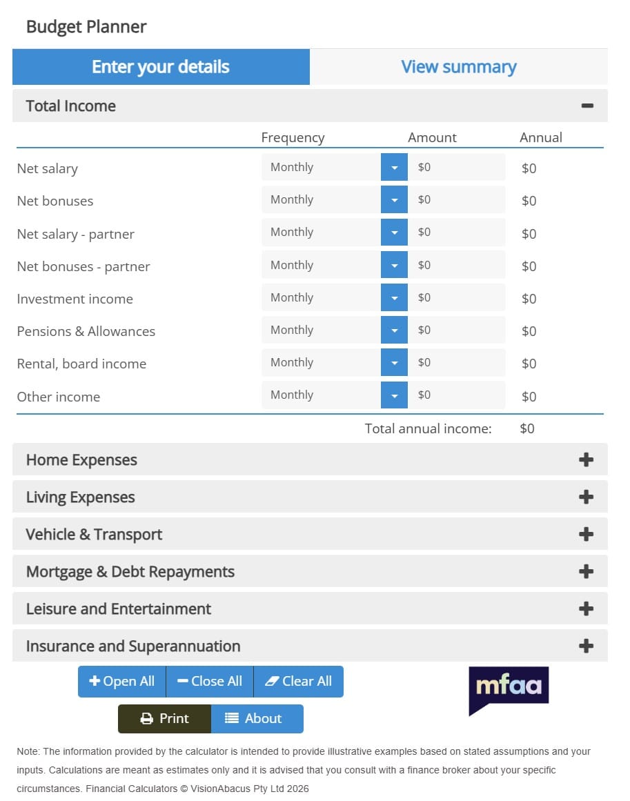 Budget Planner Calculator Preview