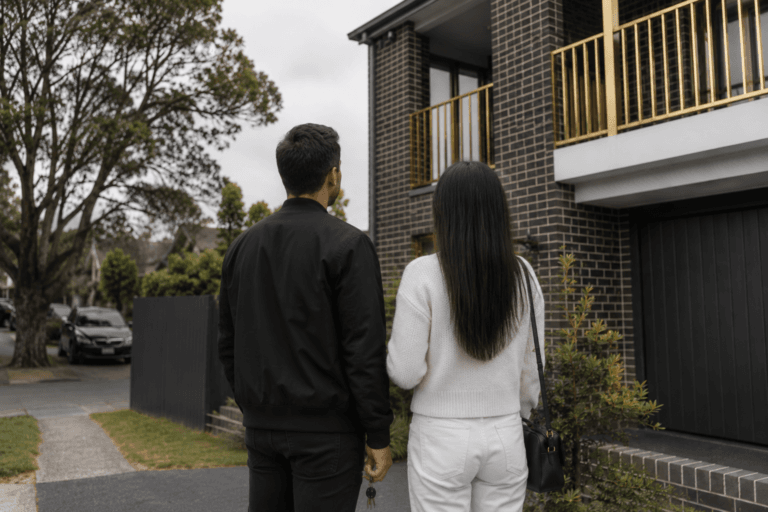 Couple considering a deposit on a home