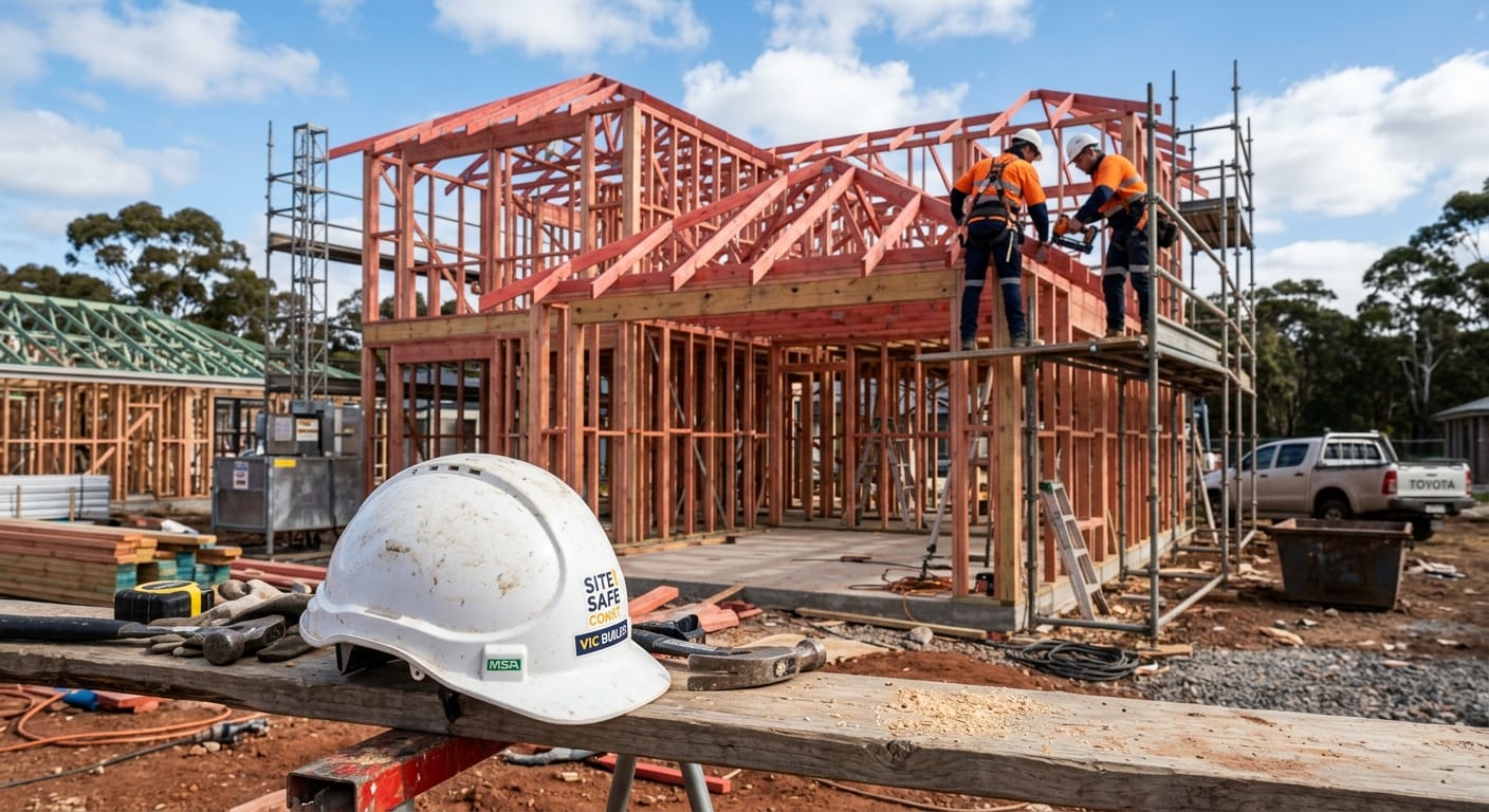an Australian home construction site featuring a timber frame